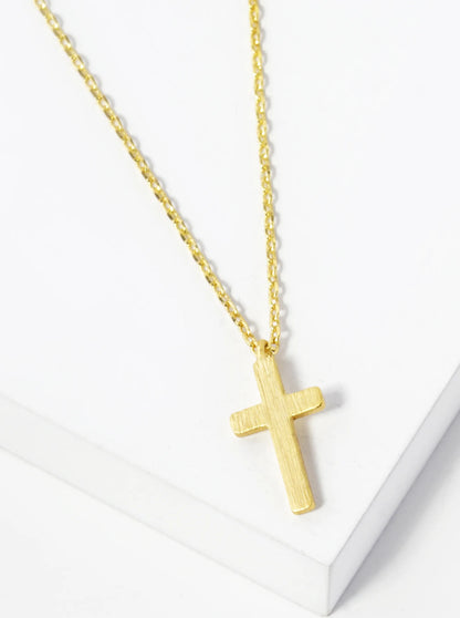 18K Gold Dipped Brushed Cross Pendant Necklace