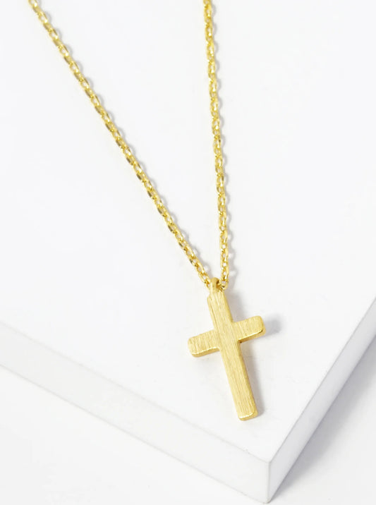 18K Gold Dipped Brushed Cross Pendant Necklace