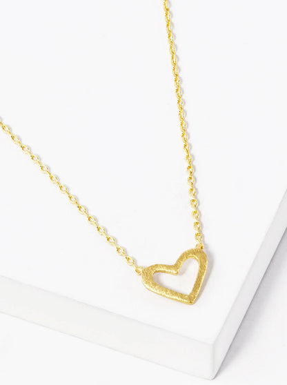 18K Gold Dipped Brushed Metal Heart Pendant Necklace