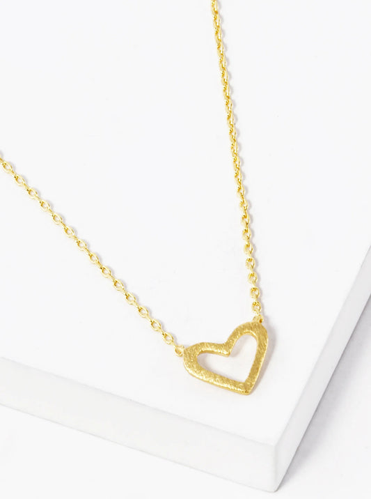 18K Gold Dipped Brushed Metal Heart Pendant Necklace