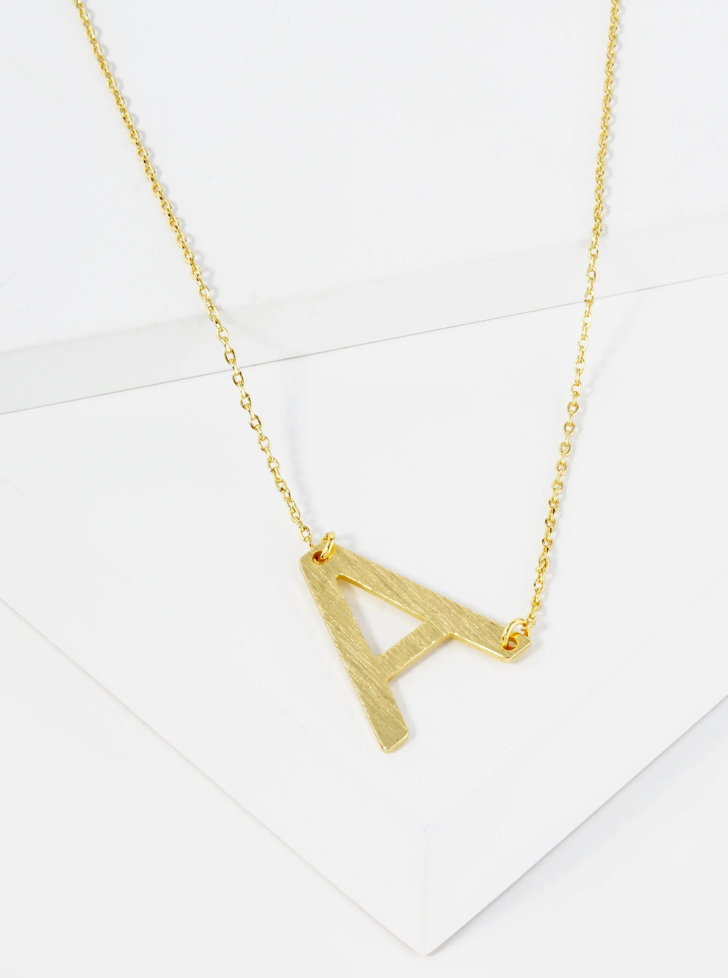 18K Gold Dipped Brushed Metal Initial Alphabet Letter Pendant Necklace