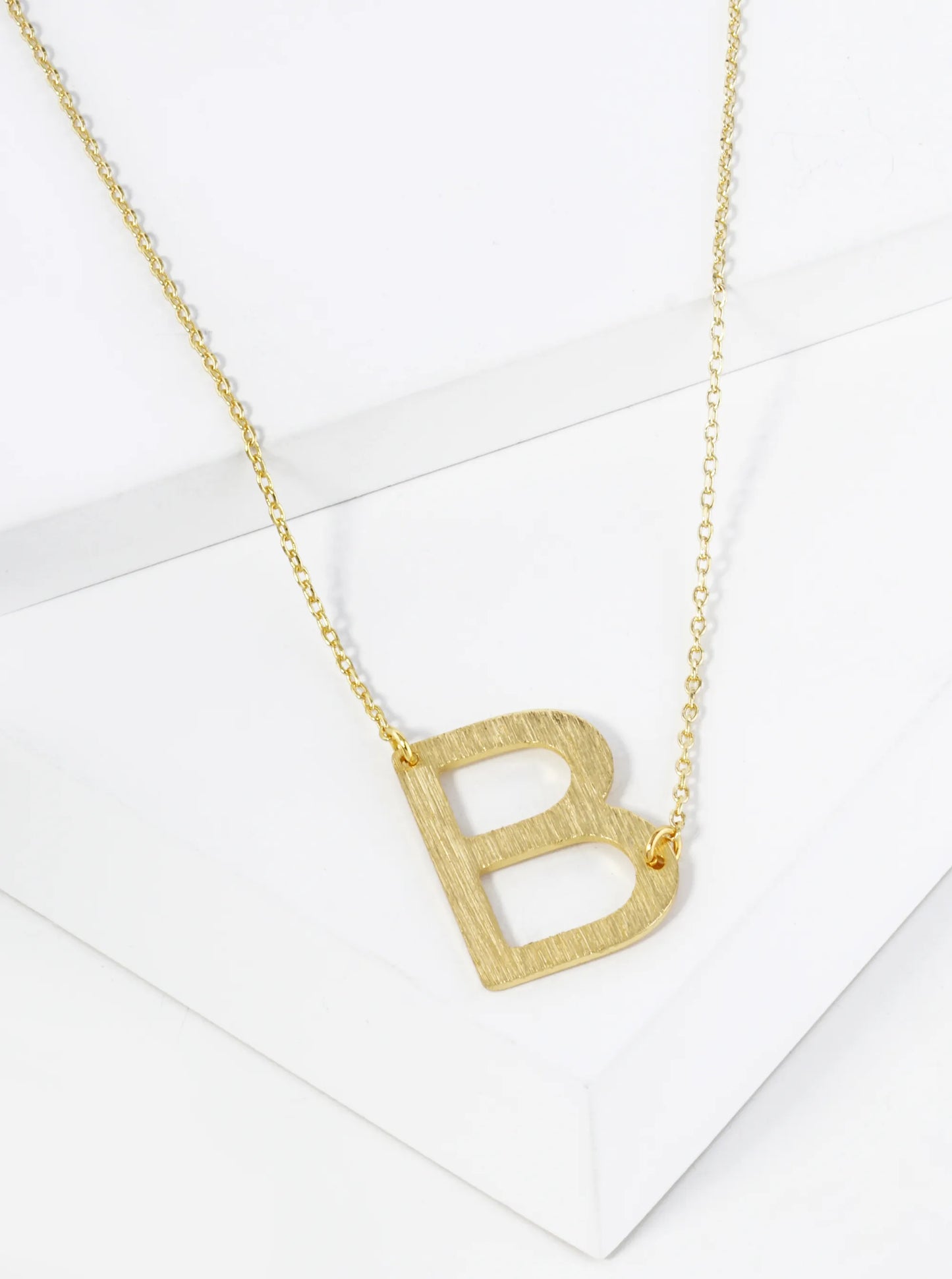 18K Gold Dipped Brushed Metal Initial Alphabet Letter Pendant Necklace