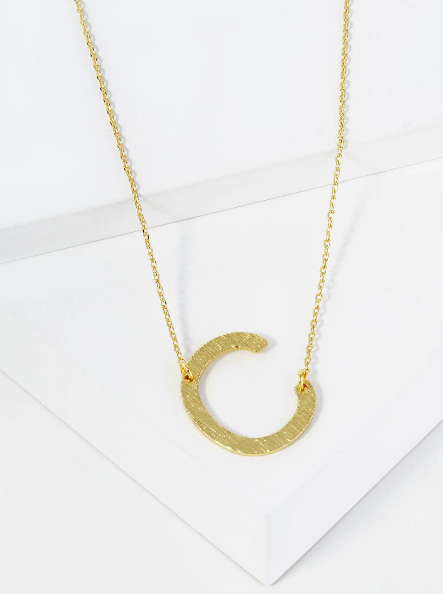 18K Gold Dipped Brushed Metal Initial Alphabet Letter Pendant Necklace