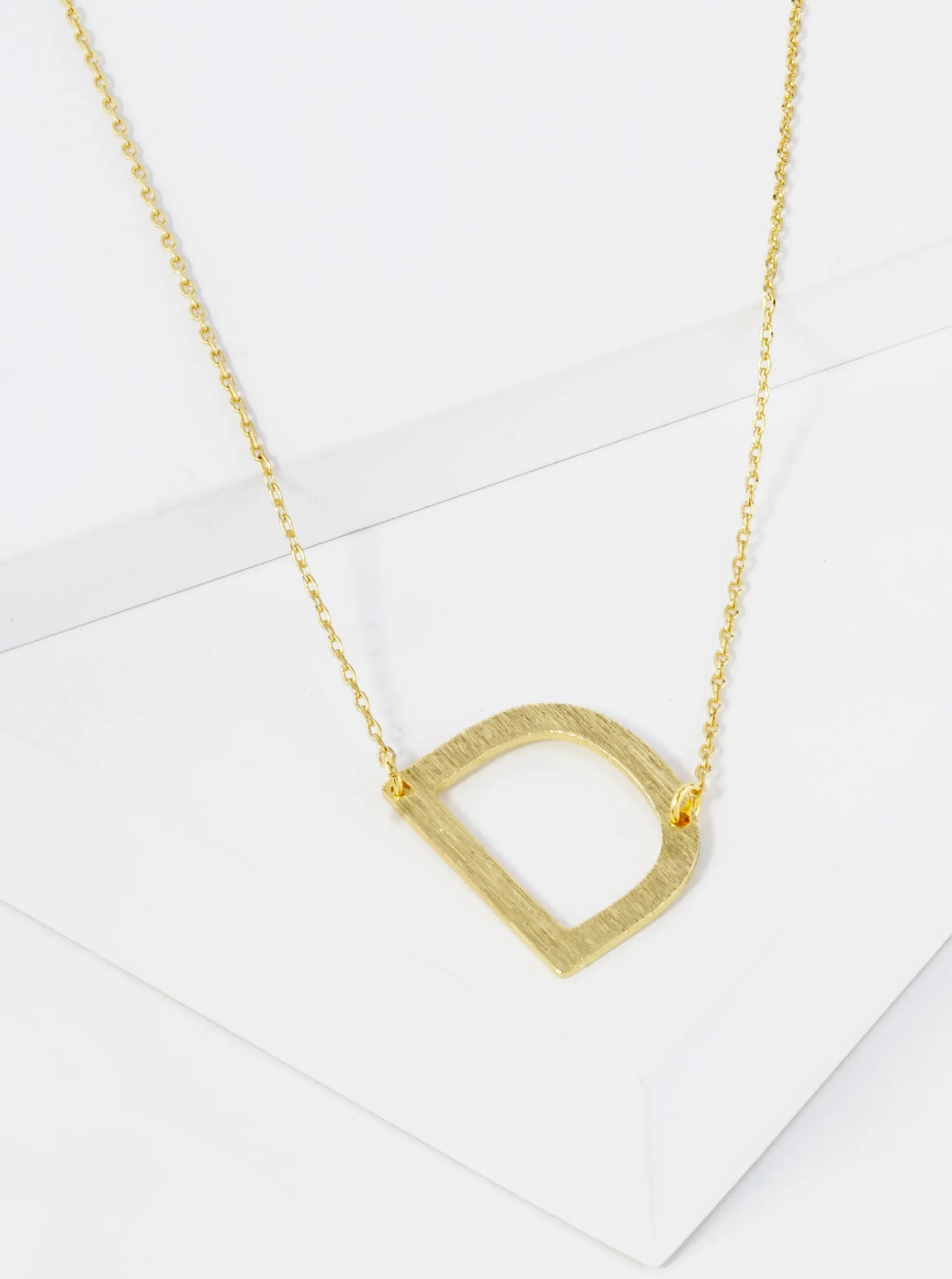 18K Gold Dipped Brushed Metal Initial Alphabet Letter Pendant Necklace