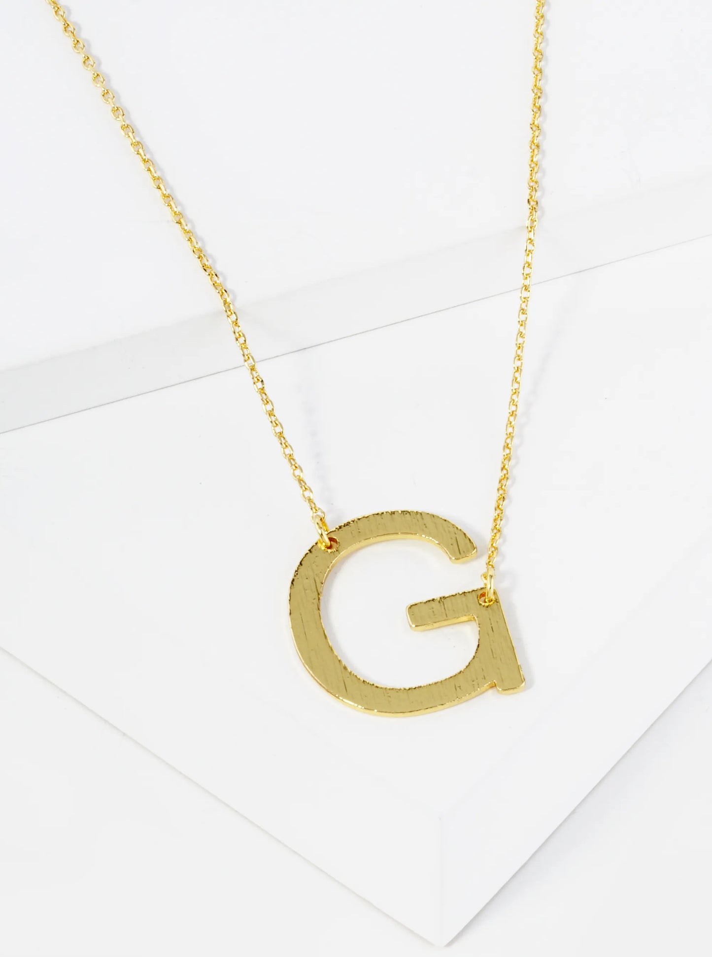 18K Gold Dipped Brushed Metal Initial Alphabet Letter Pendant Necklace