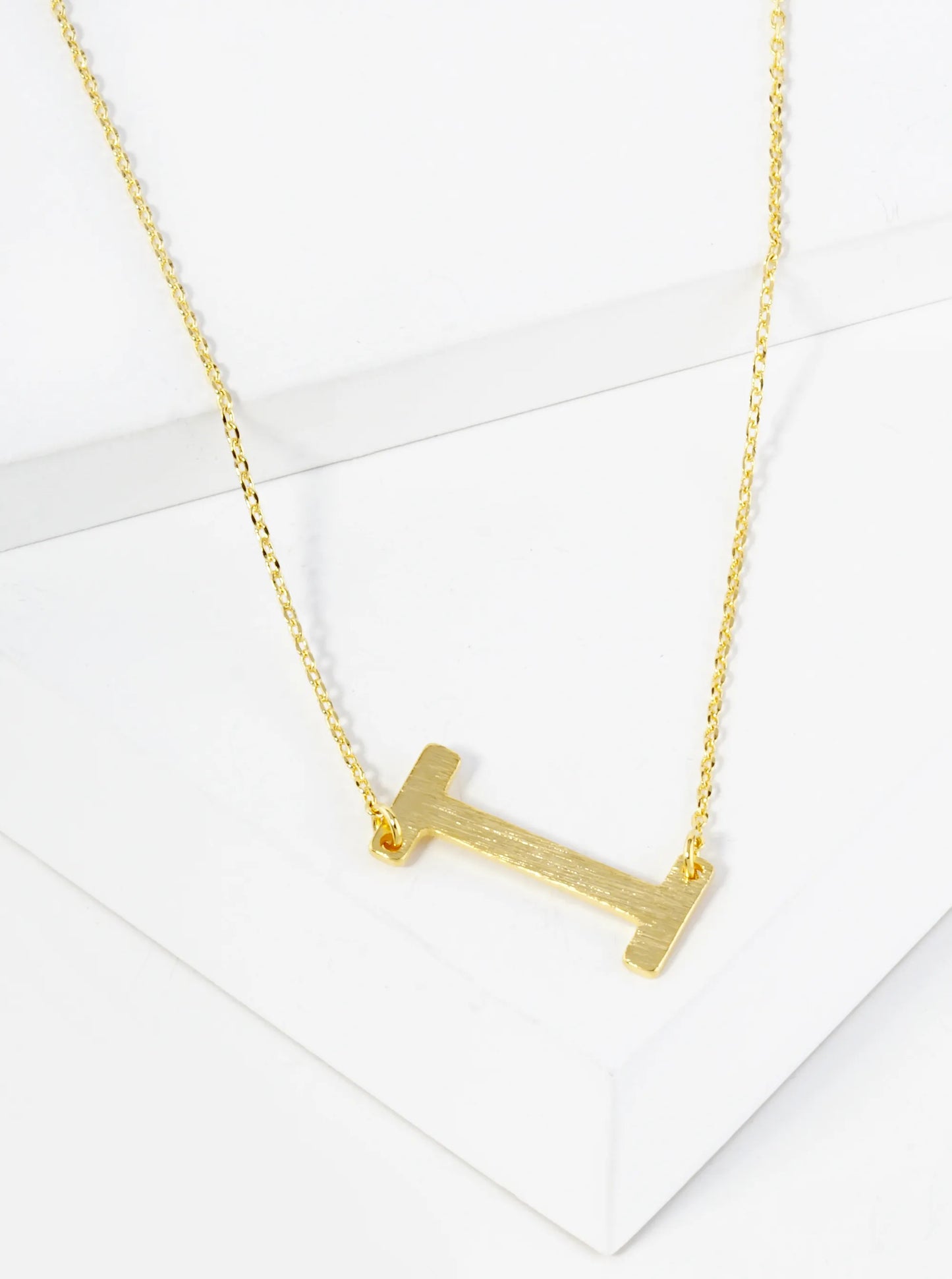 18K Gold Dipped Brushed Metal Initial Alphabet Letter Pendant Necklace