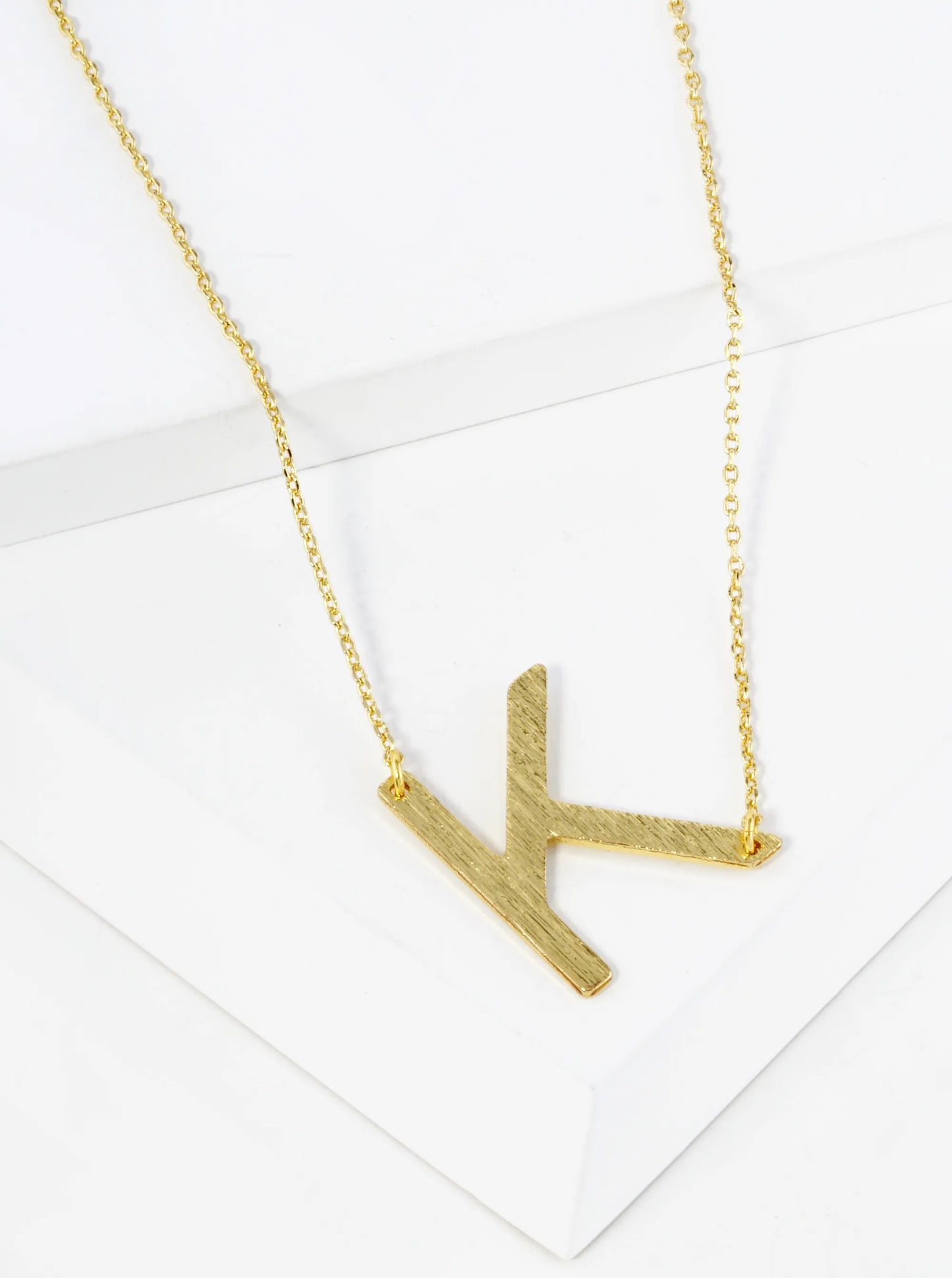 18K Gold Dipped Brushed Metal Initial Alphabet Letter Pendant Necklace