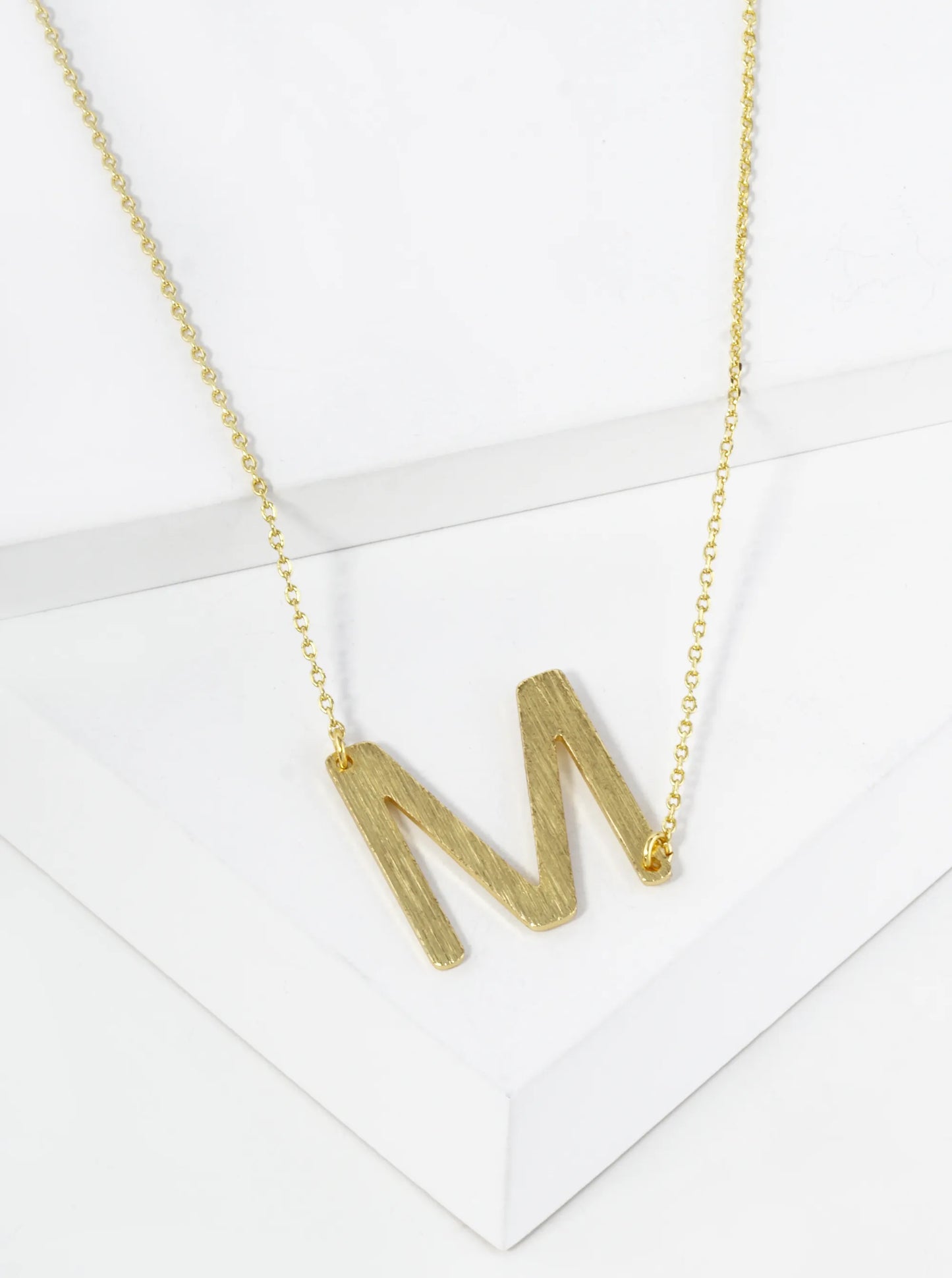 18K Gold Dipped Brushed Metal Initial Alphabet Letter Pendant Necklace