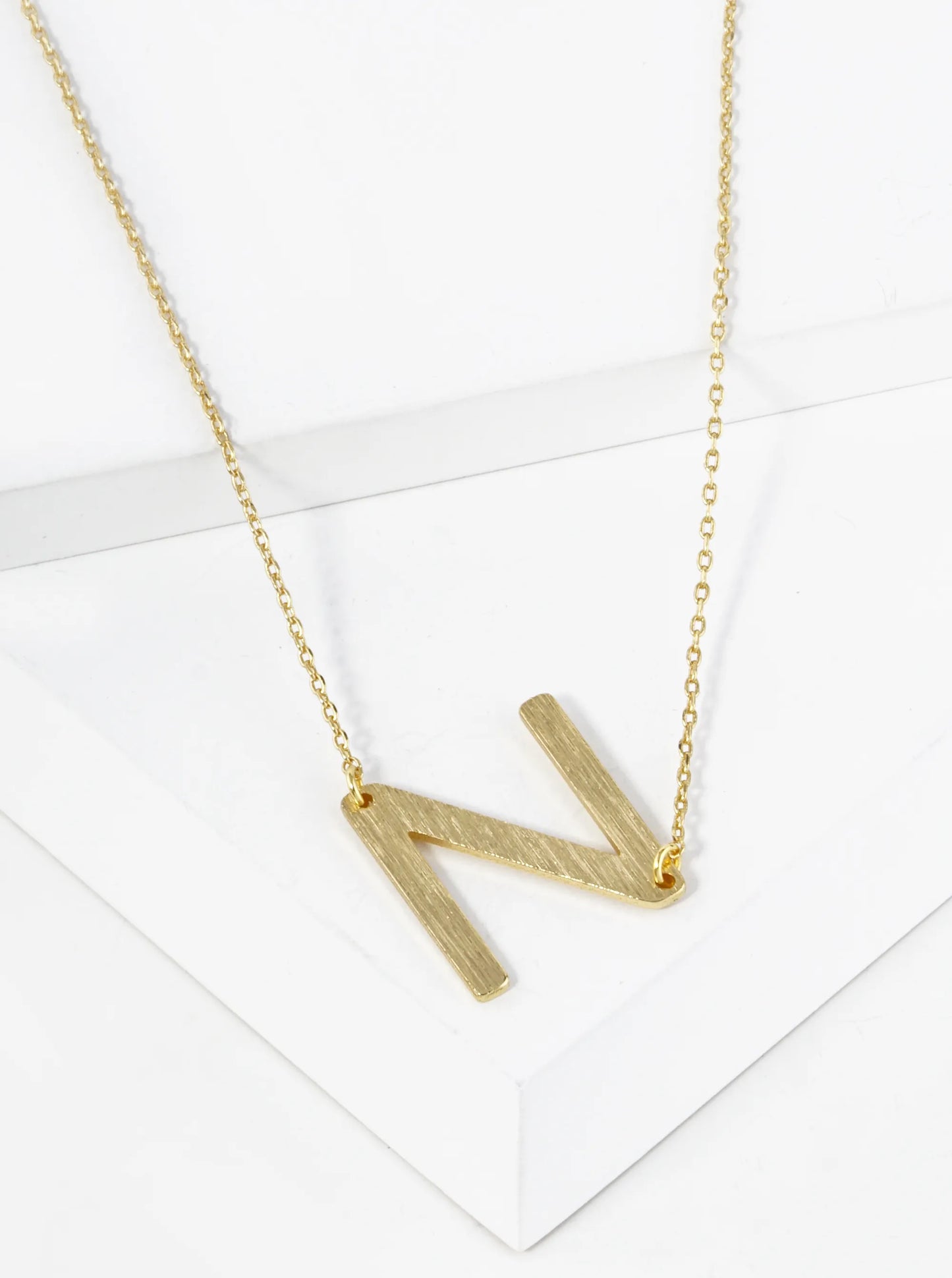 18K Gold Dipped Brushed Metal Initial Alphabet Letter Pendant Necklace