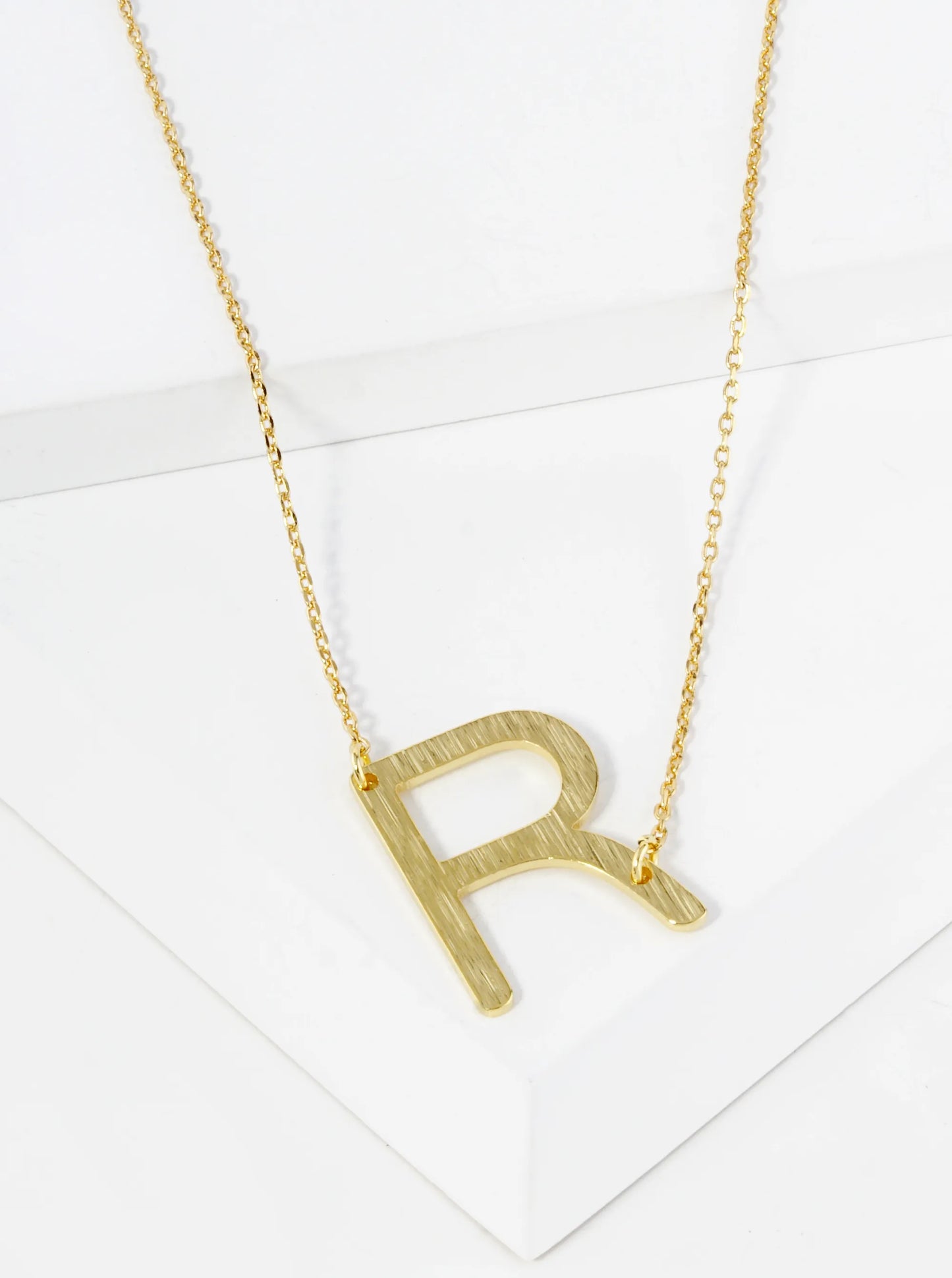 18K Gold Dipped Brushed Metal Initial Alphabet Letter Pendant Necklace