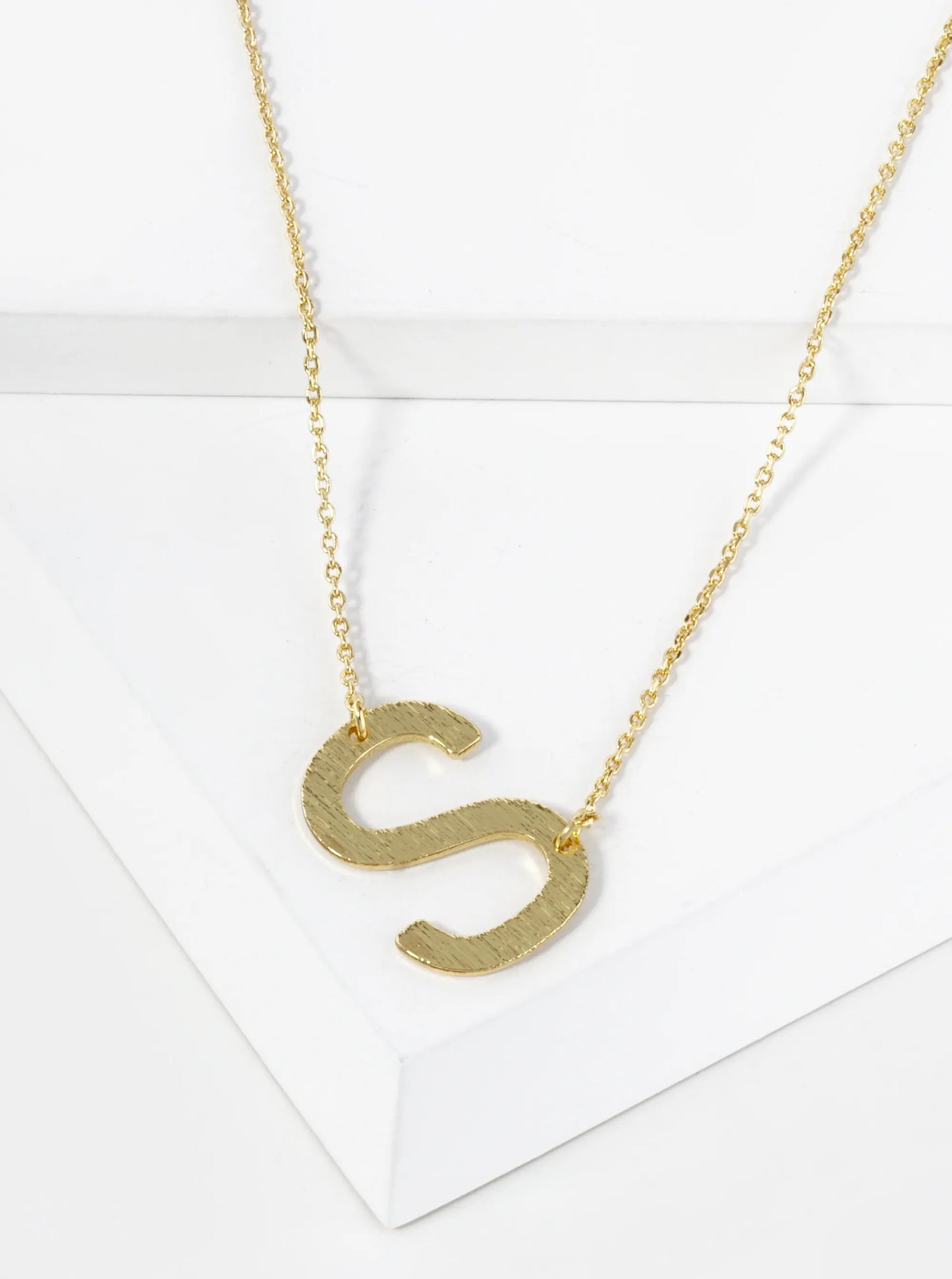 18K Gold Dipped Brushed Metal Initial Alphabet Letter Pendant Necklace