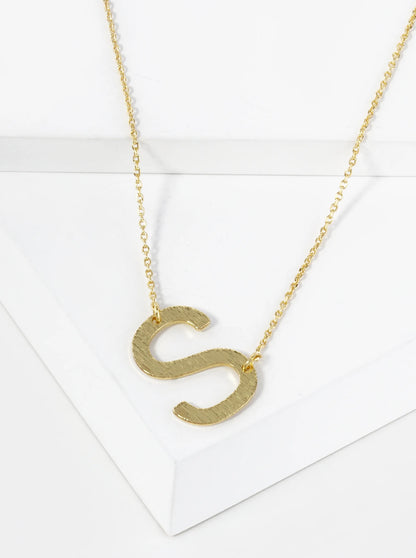 18K Gold Dipped Brushed Metal Initial Alphabet Letter Pendant Necklace