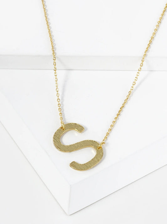 18K Gold Dipped Brushed Metal Initial Alphabet Letter Pendant Necklace