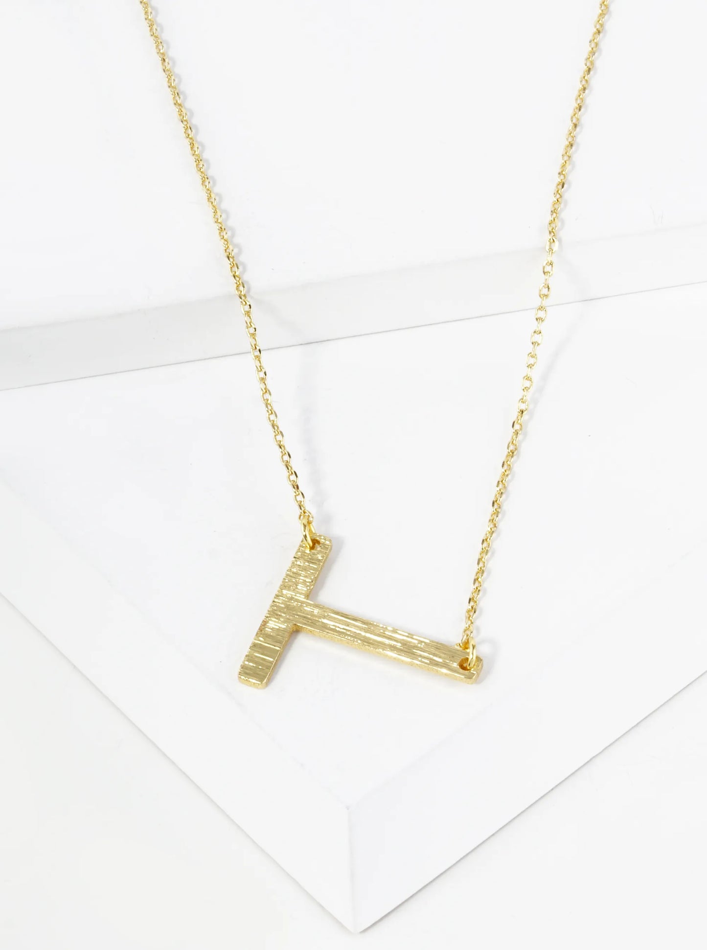 18K Gold Dipped Brushed Metal Initial Alphabet Letter Pendant Necklace