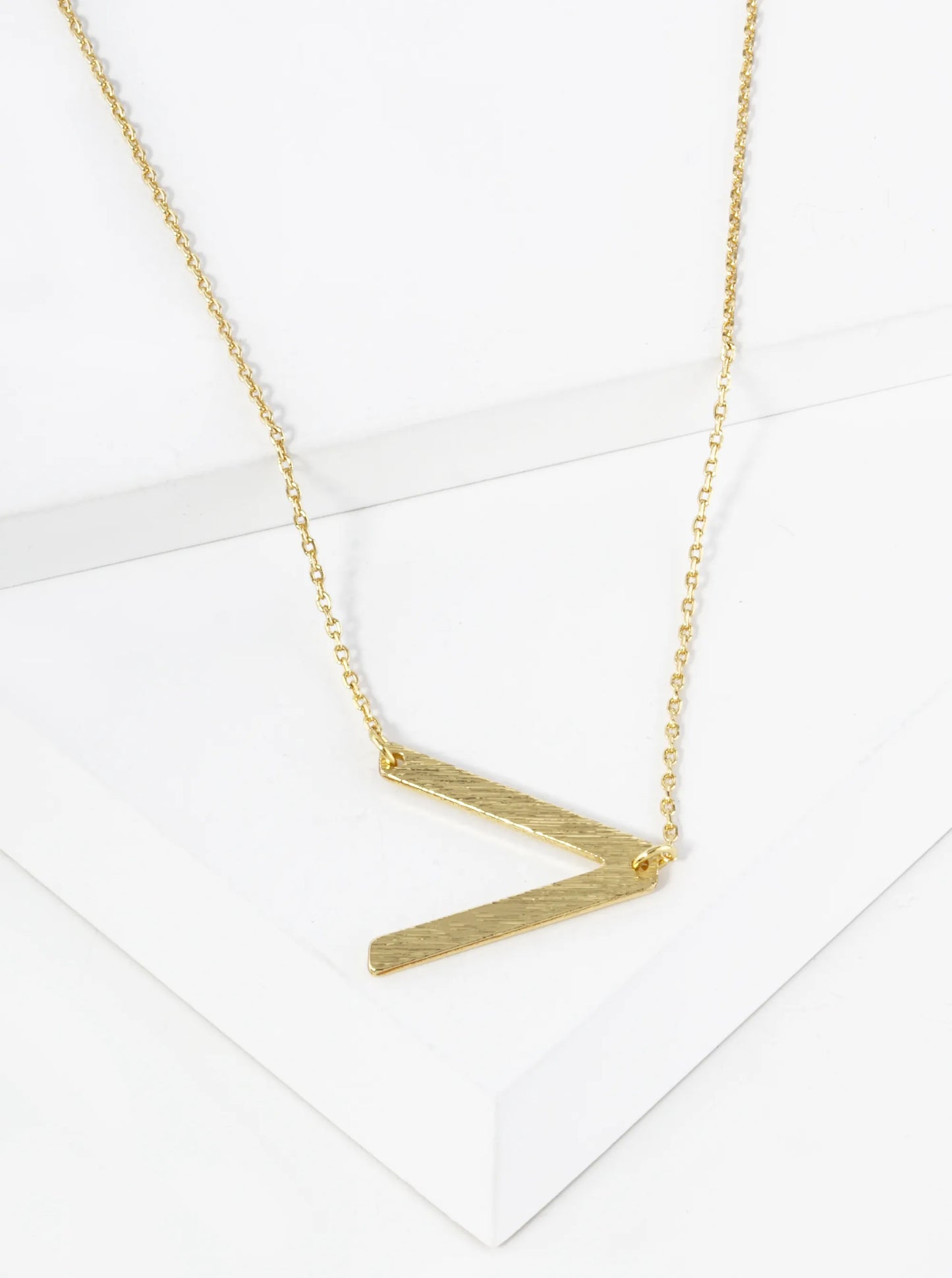 18K Gold Dipped Brushed Metal Initial Alphabet Letter Pendant Necklace