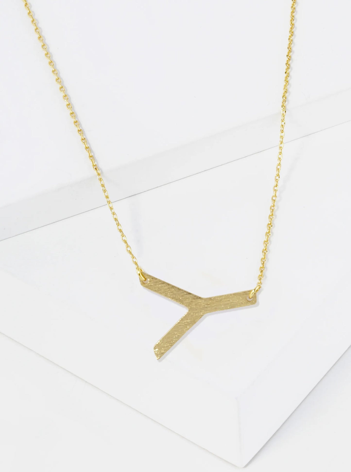 18K Gold Dipped Brushed Metal Initial Alphabet Letter Pendant Necklace