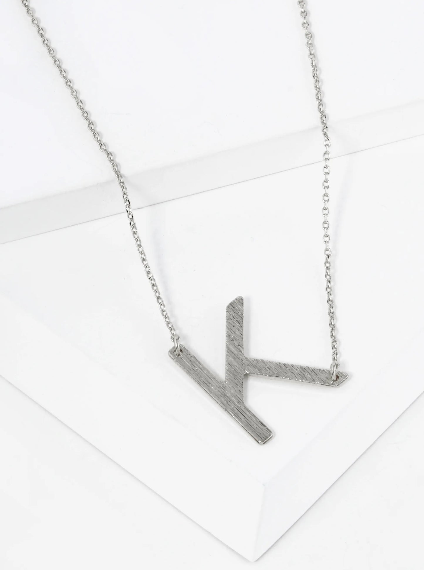 18K Gold Dipped Brushed Metal Initial Alphabet Letter Pendant Necklace