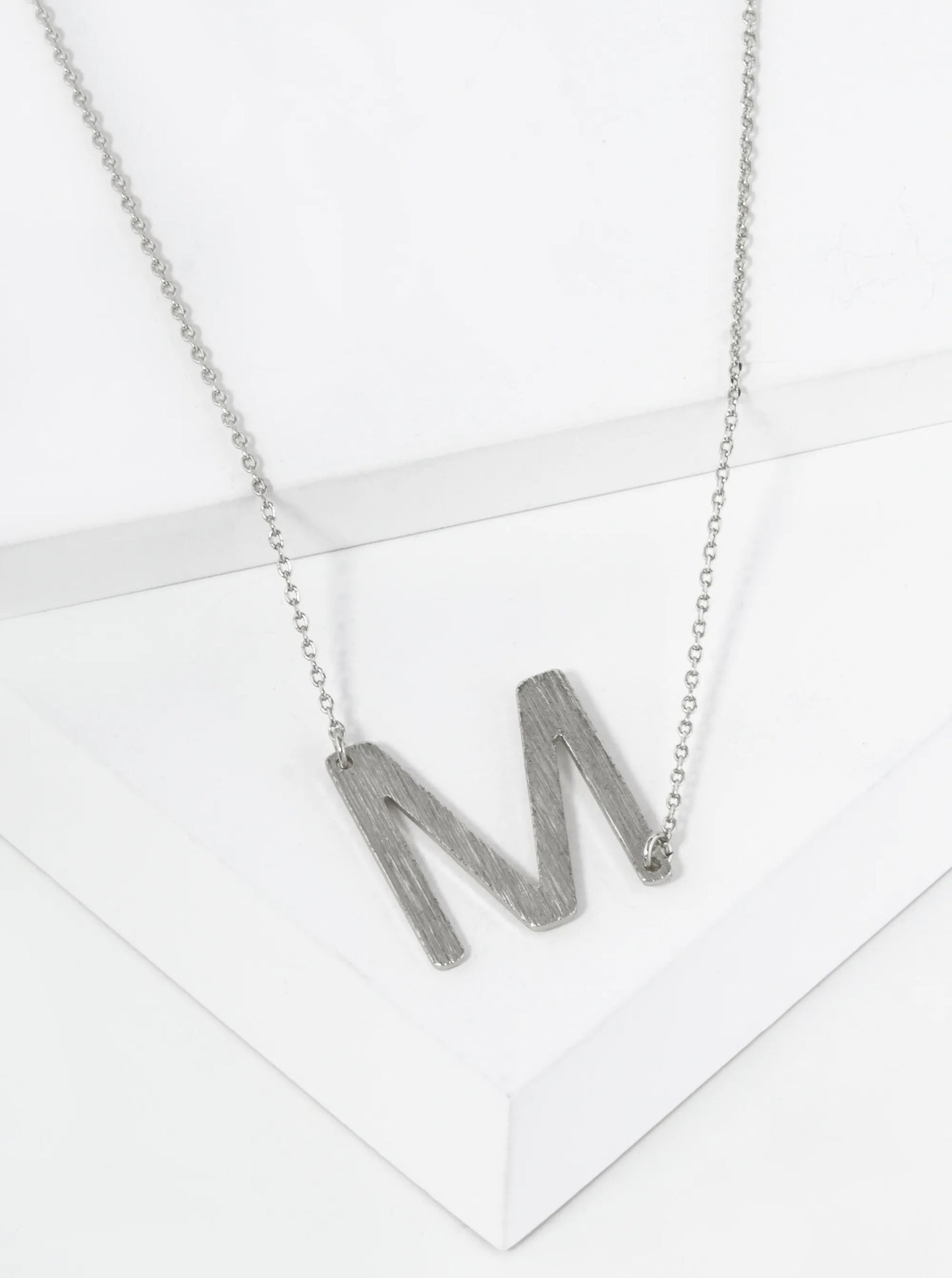 18K Gold Dipped Brushed Metal Initial Alphabet Letter Pendant Necklace