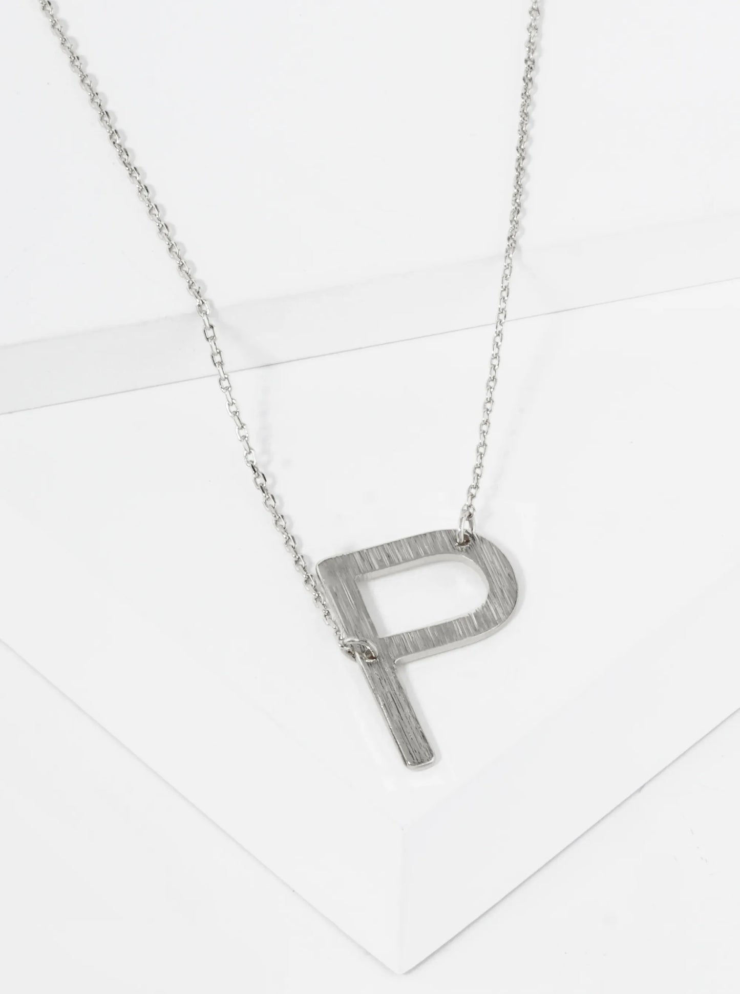 18K Gold Dipped Brushed Metal Initial Alphabet Letter Pendant Necklace