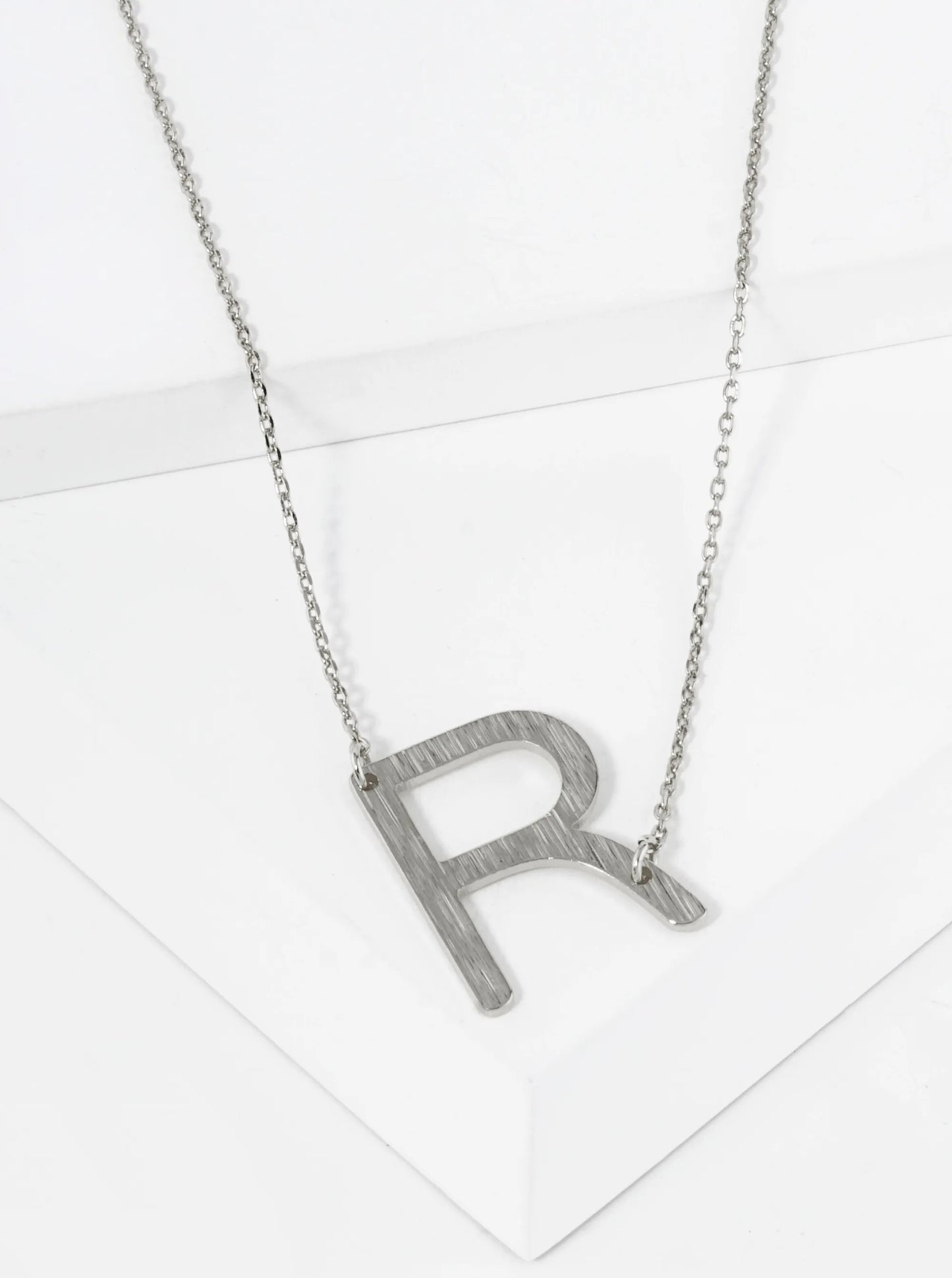 18K Gold Dipped Brushed Metal Initial Alphabet Letter Pendant Necklace