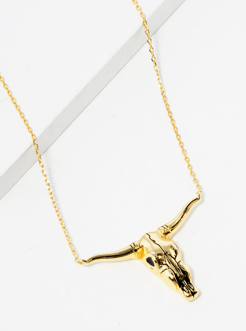 18K Gold Dipped Bull Head Pendant Necklace