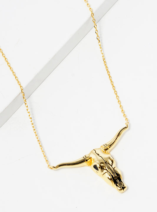 18K Gold Dipped Bull Head Pendant Necklace