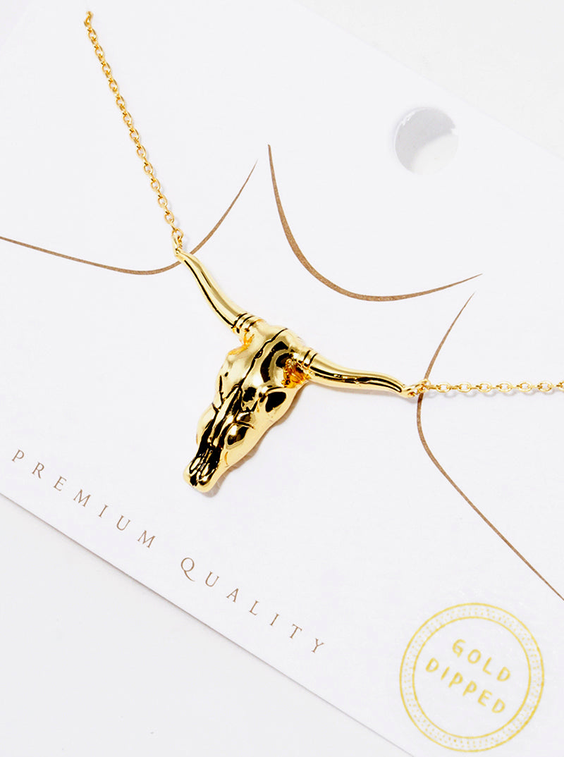 18K Gold Dipped Bull Head Pendant Necklace