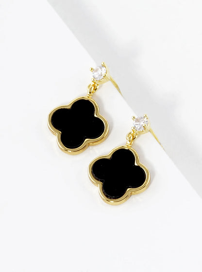 18K Gold Dipped CZ 12mm Quatrefoil Drop 925 Sterling Sliver Post Earrings