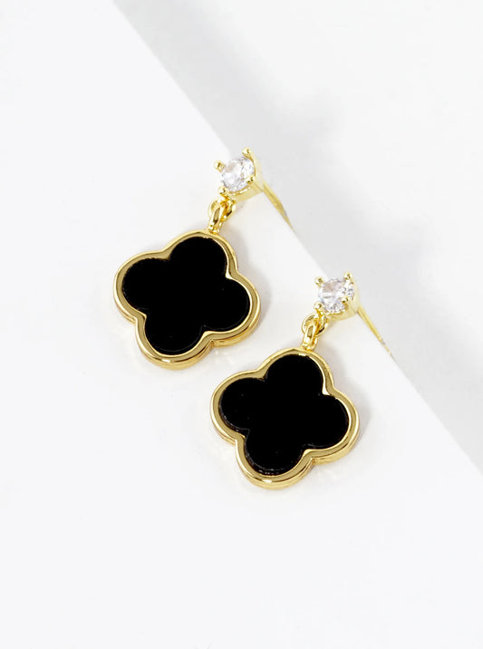 18K Gold Dipped CZ 12mm Quatrefoil Drop 925 Sterling Sliver Post Earrings