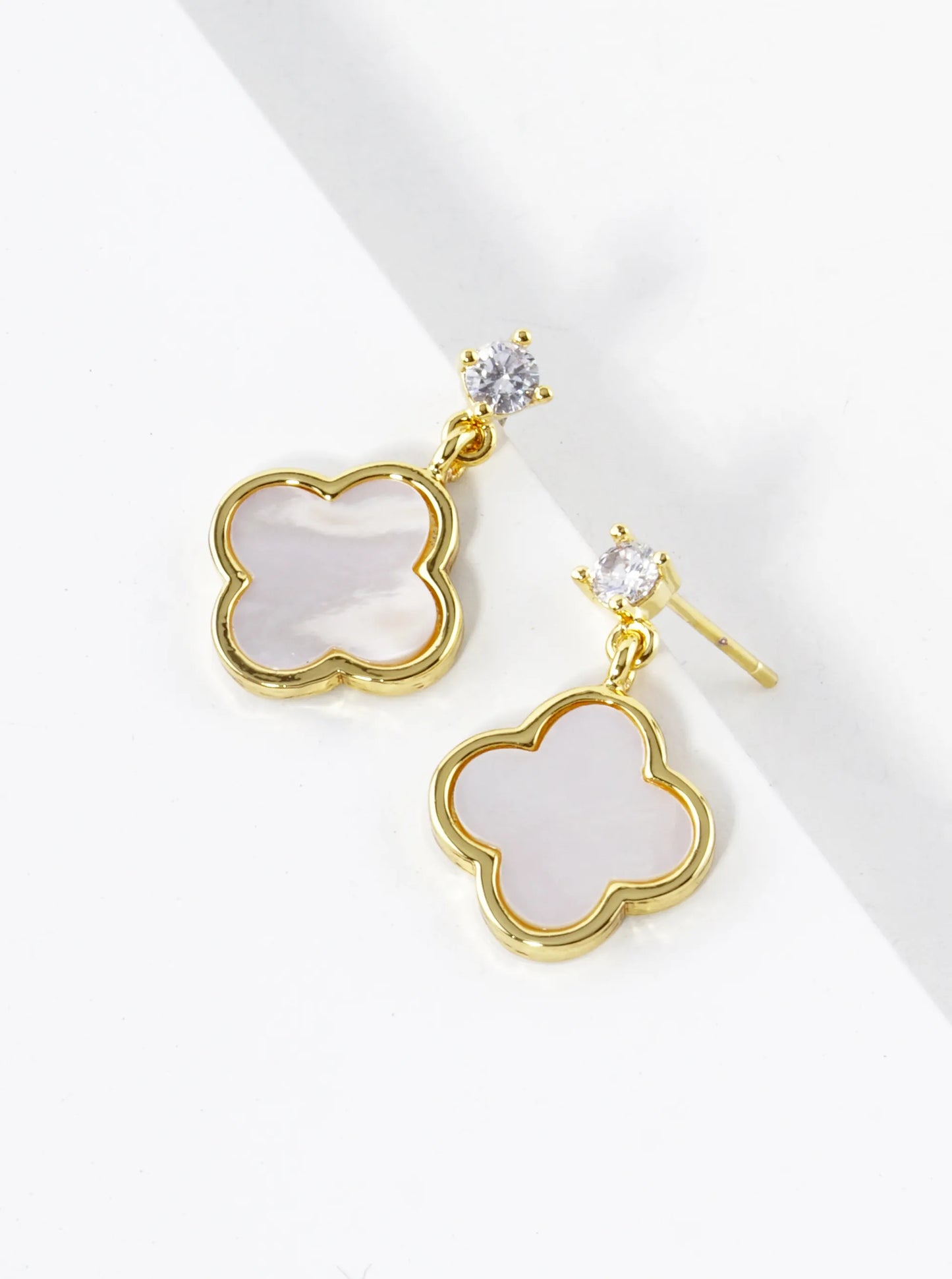 18K Gold Dipped CZ 12mm Quatrefoil Drop 925 Sterling Sliver Post Earrings