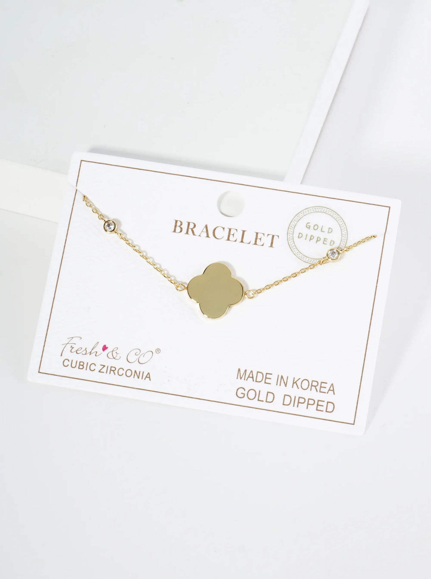 18K Gold Dipped CZ 14mm Quatrefoil Chain Bracelet