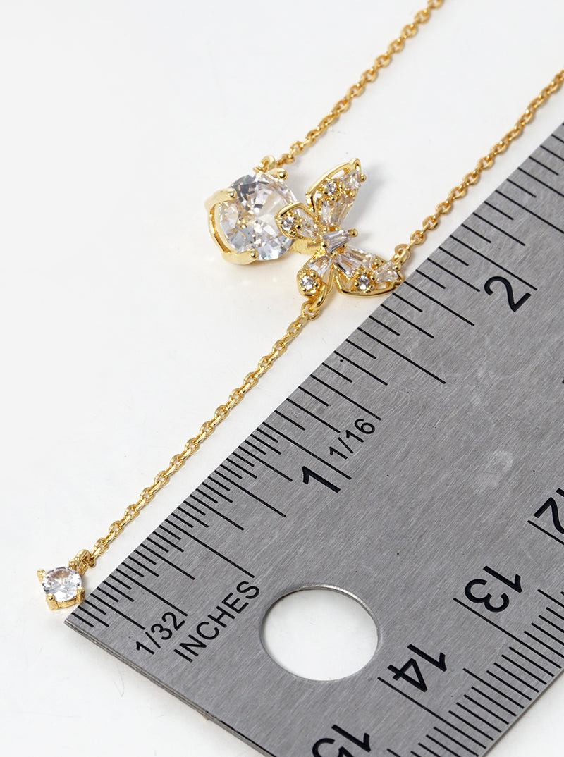 18K Gold Dipped CZ Butterfly Chain Drop Pendant Necklace