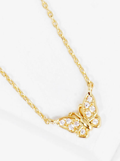 18K Gold Dipped CZ Butterfly Pendant Delicate Necklace