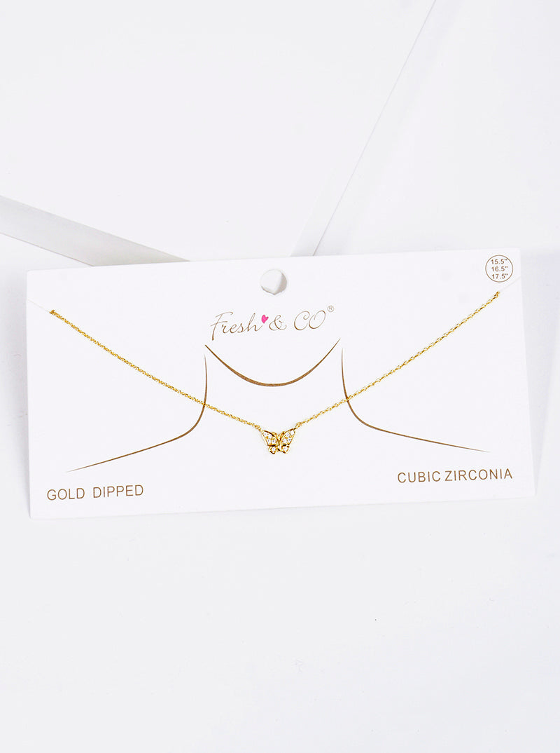 18K Gold Dipped CZ Butterfly Pendant Delicate Necklace
