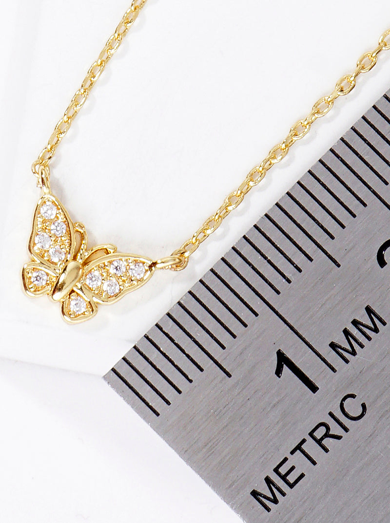 18K Gold Dipped CZ Butterfly Pendant Delicate Necklace