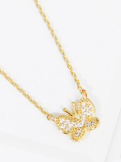 18K Gold Dipped CZ Butterfly Pendant Necklace