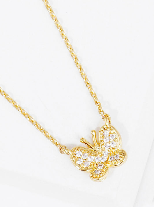 18K Gold Dipped CZ Butterfly Pendant Necklace