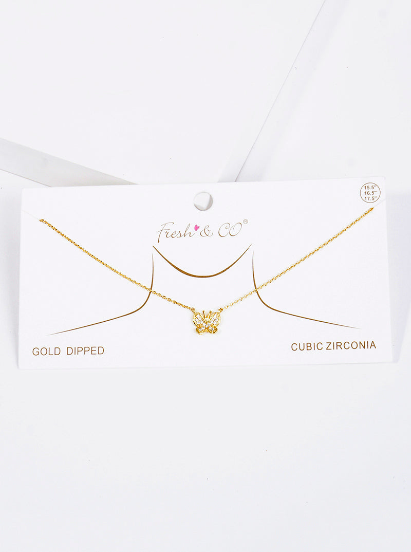 18K Gold Dipped CZ Butterfly Pendant Necklace