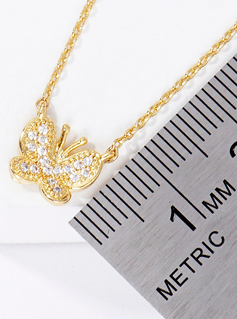 18K Gold Dipped CZ Butterfly Pendant Necklace