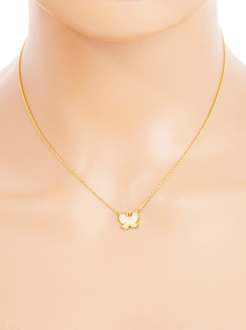 18K Gold Dipped CZ Butterfly Pendant Necklace