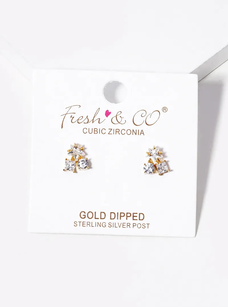 18K Gold Dipped CZ Cherry Shape Stud Earrings