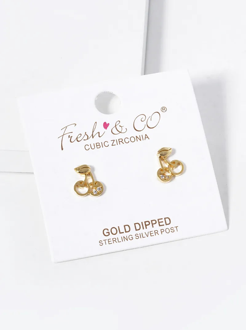 18K Gold Dipped CZ Cherry Stud Earrings
