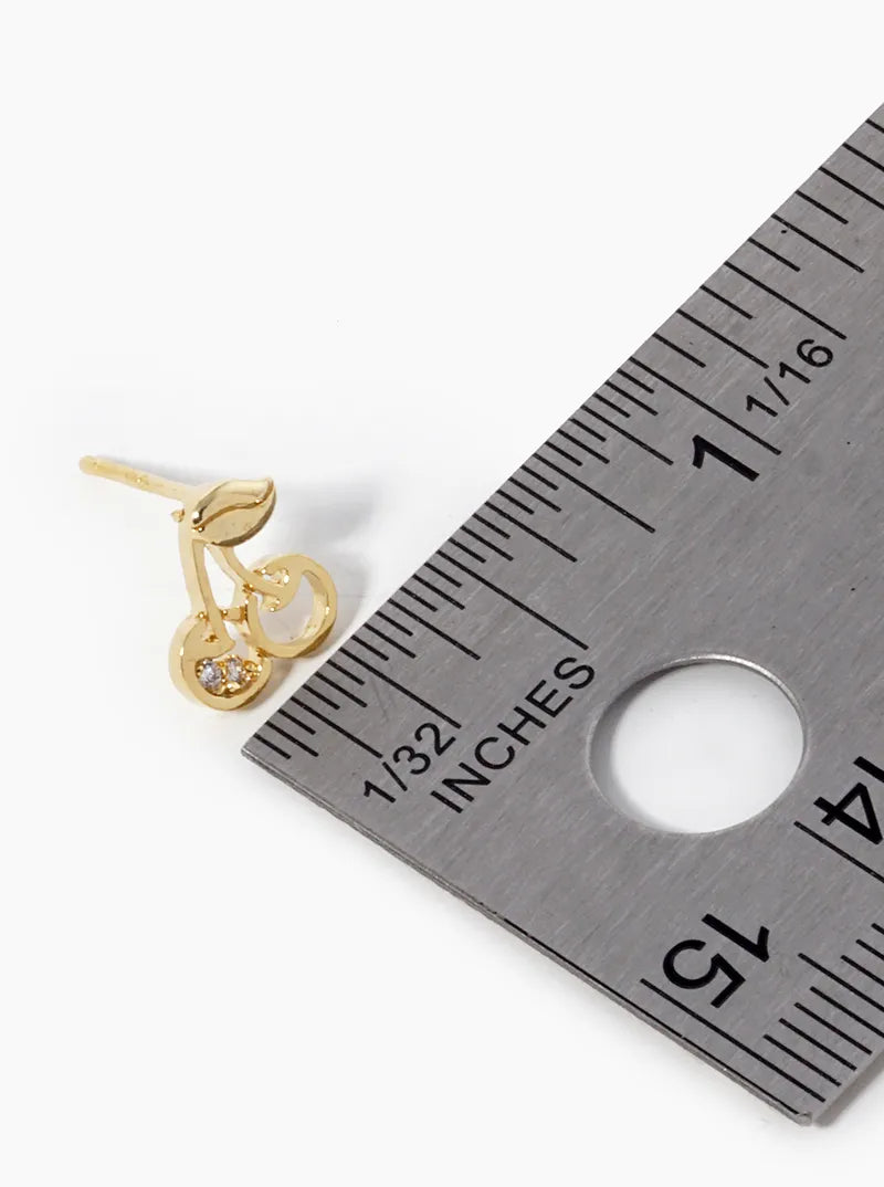 18K Gold Dipped CZ Cherry Stud Earrings