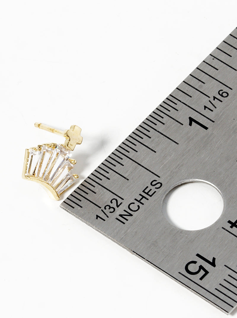 18K Gold Dipped CZ Cross Crown Post Stud Earrings