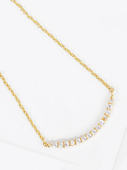 18K Gold Dipped CZ Curved Bar Pendant Delicate Necklace