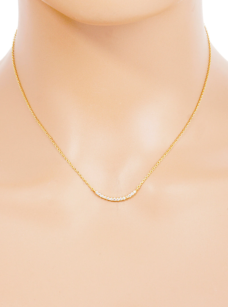 18K Gold Dipped CZ Curved Bar Pendant Delicate Necklace