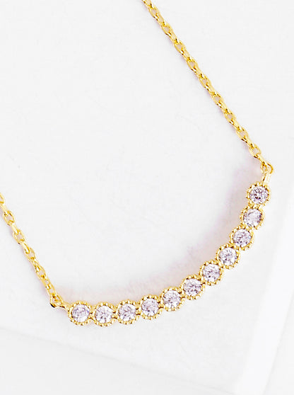 18K Gold Dipped CZ Curved Bar Pendant Delicate Necklace