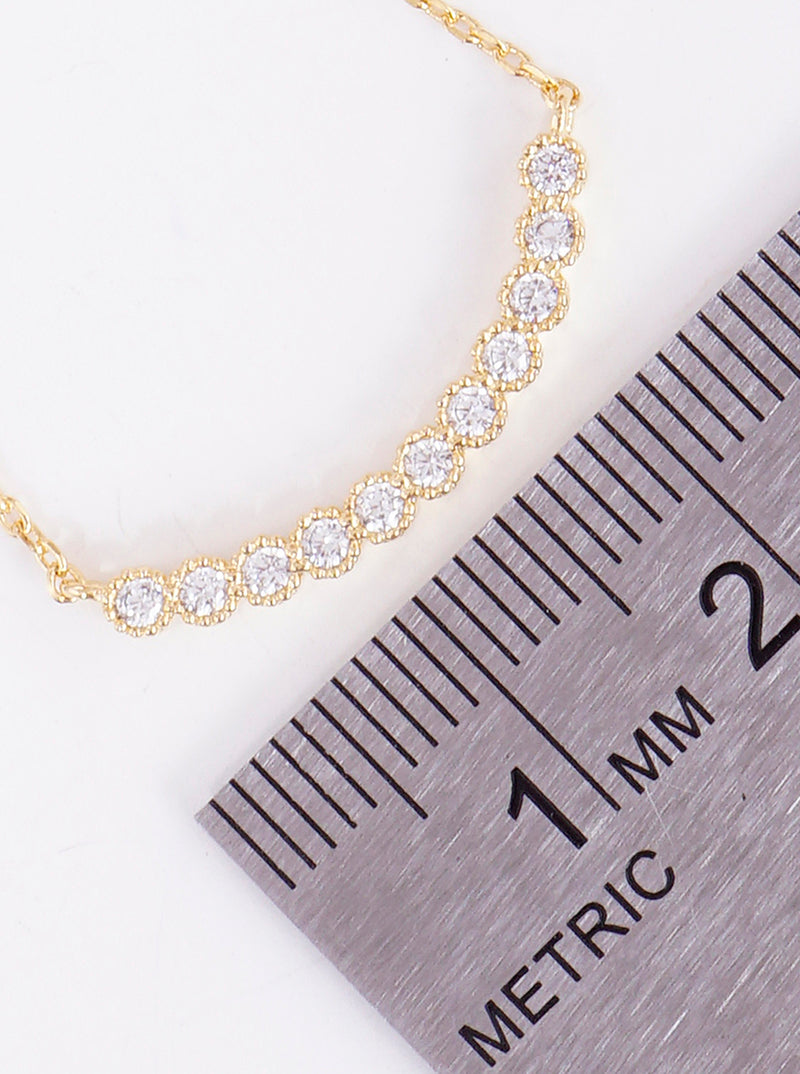 18K Gold Dipped CZ Curved Bar Pendant Delicate Necklace