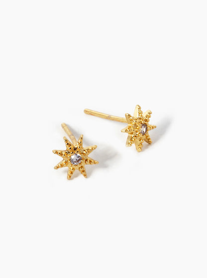 18K Gold Dipped CZ Dainty Sunburst Stud Earrings