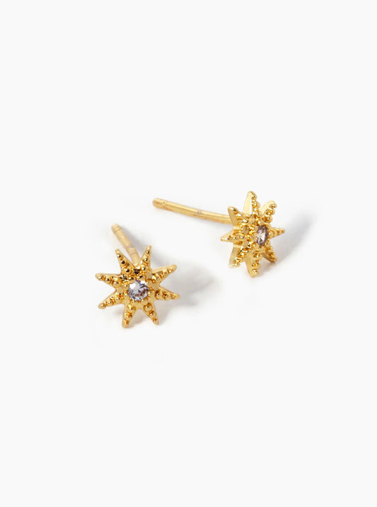 18K Gold Dipped CZ Dainty Sunburst Stud Earrings